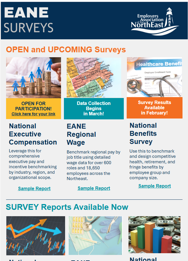 screenshot of EANE Surveys landing page